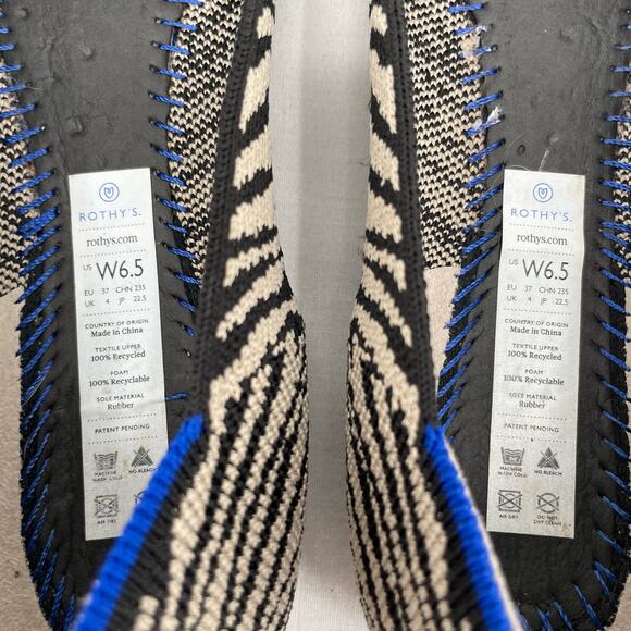 Rothy’s The Flat in Black Zebra Neutral Tapue Tan Printed Sustainable Flats 6.5 - Picture 12 of 15